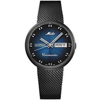 Mido Commander Shade Automatic Men's Watch with Day-Date, Black Steel Case and Milanese Strap
