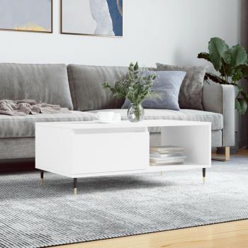 Mesa de centro vidaXL de madera contrachapada, dimensiones 90x50x36,5 cm, color blanco y negro, acabado brillante, ideal para salón o comedor como mesa auxiliar o mesa de café