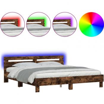 Cama solar con cabecera y LED en roble ahumado 180x200 cm