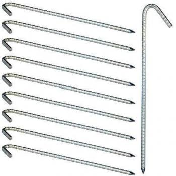 Set de 10 Anclajes de Tierra XL, Estacas para Tiendas de Campaña, Acero Galvanizado, 39 cm, Plata