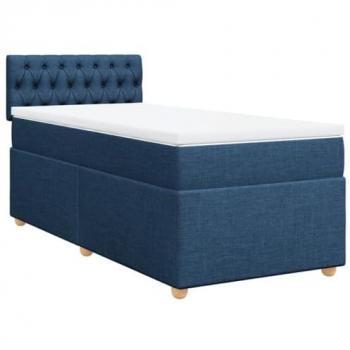 Cama box spring con colchón de tela azul 90x200 cm