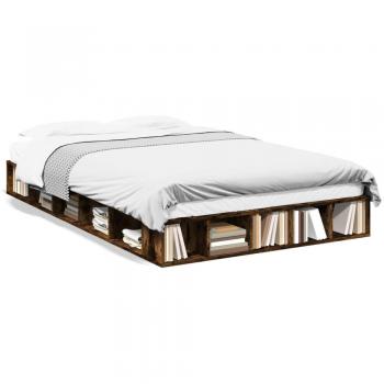 Cama solar de madera de roble ahumado 140x190 cm de múltiples capas, estructura de cama de madera de ingeniería, color marrón