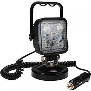 Proyector LED Perel, 15 W, 800 lm, 7500 °K, blanco neutro, con base magnética y enchufe de cigarrillo, aluminio, negro
