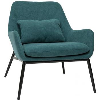Sillón moderno Maxine con tejido efecto aterciopelado azul petróleo y estructura de metal negro