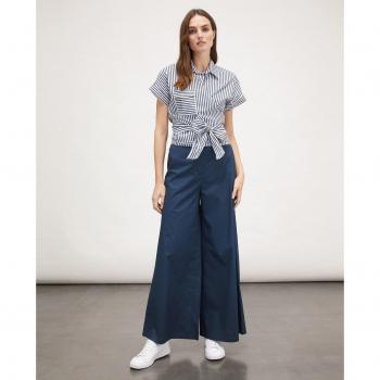 Motivi - Elegante Pantalón Palazzo de Mujer de Popelina con Abertura Delantera