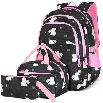 Mochilas Escolares Juveniles para Chicas - 3 IN 1 Mochila Infantiles Instituto Grande a Prueba de Salpicadura Aesthetic Casual Material Tela Cremalleras Metal Estuche Bolsas Regalos Adolescentes Negro