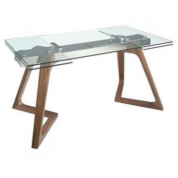 Mesa de Comedor Extensible Rectangular de Cristal Templado y Nogal - 160/200/240 x 90 x 75 cm - Capacidad para 10 Comensales