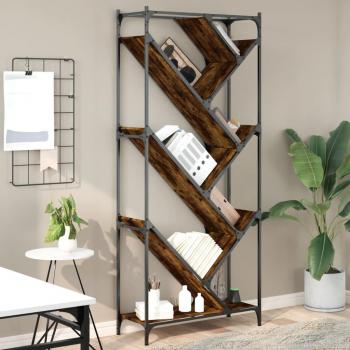 Estantería de madera de ingeniería y metal en roble ahumado, dimensiones 79x30x180 cm