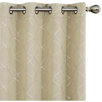 Amazon Brand - Umi Cortinas Habitacion Opacas de Motivos línea Oblicua con Ojales 2 Piezas 140x240cm Beige Oscuro