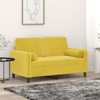 Sofá de 2 plazas con almohadas y cojines en terciopelo amarillo de 120 cm