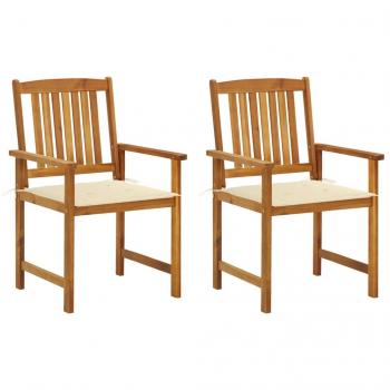 Acacia Wood Garden Chairs with Cushions - Set of 2