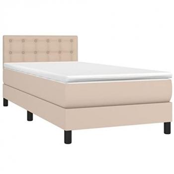 Cama box spring colchón LED cuero sintético capuchino 90x200 cm