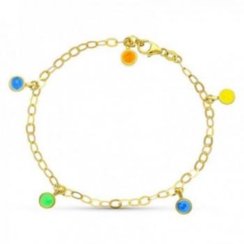 Pulsera Oro 18k Niña 18 Cm Colgantes Redondos Mosquetón Forzada Detalles Combinados