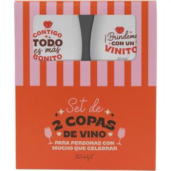 Set de 2 copas de vino Contigo todo es más bonito. ¡Brindemos con un vinito!