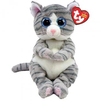 Peluche TY Beanie Babies Gato Mitzi Rayas 15 cm con Ojos Grandes y Brillantes