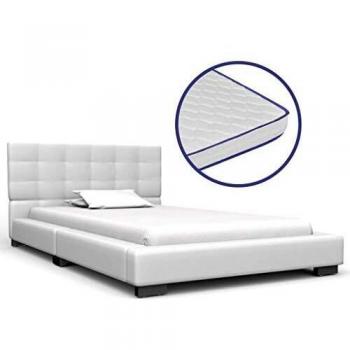 vidaXL Cama con Colchón Viscoelástico Cuero Sintético Somier Descanso Decoración Atractiva Elegante Dormitorio Robusta Duradera Blanco 90x200cm
