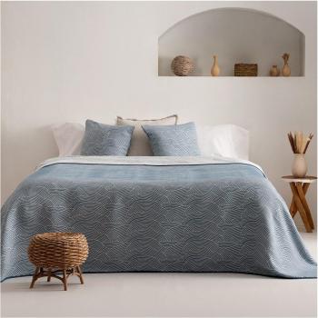 Colcha jacquard reversible Marea en tonos azules y blancos
