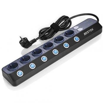 Regleta con 6 Tomas + 4 USB Salidas BESTEK Regleta Enchufes Múltiples con Proteccion Sobretensión y Sobrecarga, 6 Interruptor Independiente, 3600W