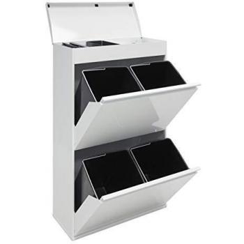 ARREGUI Top CR621-B Cubo de basura y reciclaje de acero de 4 cubos con bandeja superior multiusos, mueble de reciclaje, 4 x 17 L