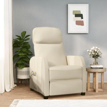 Sillón de masaje reclinable eléctrico de cuero sintético crema vidaXL