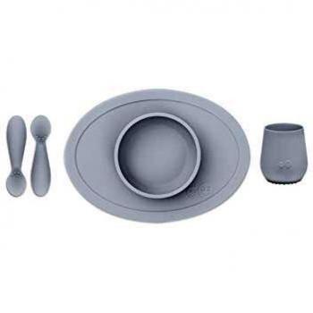 Ezpz - Vajilla 4 piezas EZPZ Primeros Alimentos (6M+) - Incluye plato, cuenco, cuchara y tenedor; diseñado para bebés a partir de 6 meses; material de silicona libre de BPA