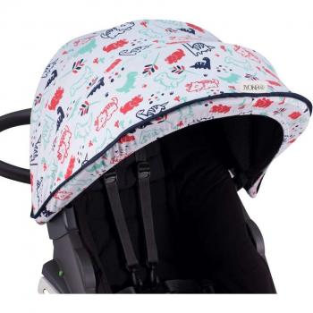 Cubre Capota de Algodón Elástico Jyoko para Silla de Coche Stokke Xplory y Crusi - Diseño Dino Party, compatible con modelos Stokke