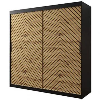 Armario Corredera Hartford 314, Negro/Roble Artisan, 200x200x62cm, 9 Estantes