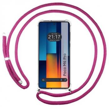Funda Colgante Transparente Rosa Fucsia para Xiaomi Poco M6 Pro 4G con Cordón