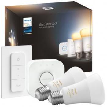 Philips Hue White Ambiance Smart Bulb Starter Kit with 2 E27 LED Bulbs (1100 lumens), Dimmer Switch, and Bridge, Compatible with Alexa, Apple HomeKit, and Google Assistant