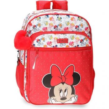 Mochila Escolar Disney Minnie Diva 30x38x12cm con Bolsillo Frontal Fabricada en Poliéster Multicolor