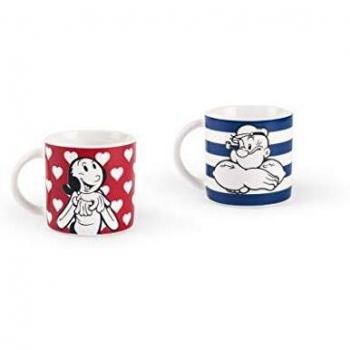 Excelsa Popeye & Olivia Juego de 2 Tazas de café, Porcelana, Rojo/Azul