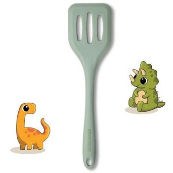 Mini Espátula Ranurada de Silicona Verde Grisácea con Estante de Acero Inoxidable, Resistente al Calor hasta 230 °C, Apta para Lavavajillas