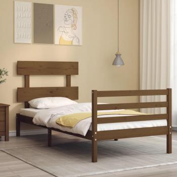 Cama solar sin colchón ámbar 90x200cm madera maciza con estructura cama y cabecero en madera maciza marrón miel 90x200cm