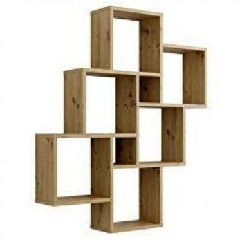 Estantería de pared flotante 8 compartimentos color marrón y roble artesanal beige