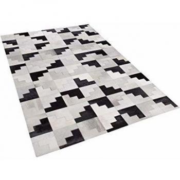 Alfombra de piel negra y gris 140 x 200 cm moderna patchwork hecha a mano Efirli