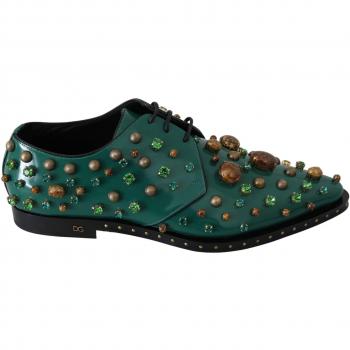 Dolce & Gabbana Green Leather Crystal Dress Brogue Shoes - EU41/US10.5