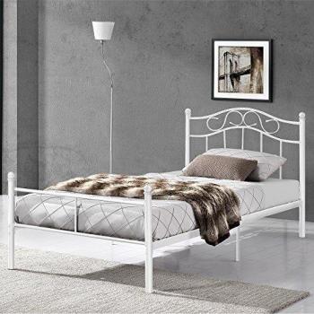 Cama Individual de Metal Blanca con Cabecero Curvado y Somier 90x200 cm