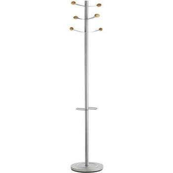 Perchero Bouquet de Unilux, altura 175 cm, 6 ganchos, gris y madera