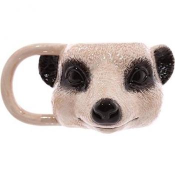 Puckator MUG225-Taza, diseño de cabeza de cerámica, diseño de suricato, color blanco y negro