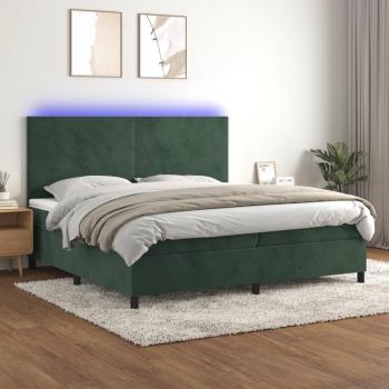 Cama box spring suave con colchón de terciopelo verde oscuro y LED 200x200cm