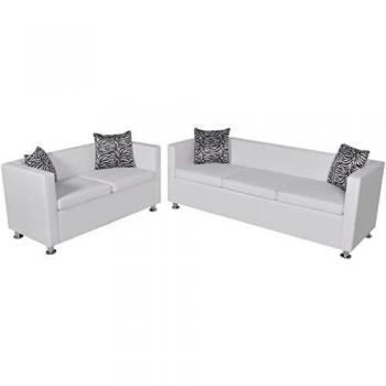 vidaXL Set de dos sofás de cuero artificial blancos de 2 plazas y de 3 plazas
