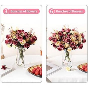 Flores Artificiales,Flores Artificiales de para Exteriores Flores de Seda Rosa Falsa decoración 6 Rama 12 Cabezas decoración para Mesa Home Office 3 Paquetes