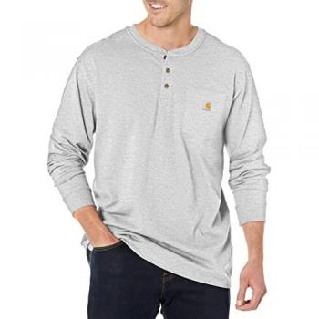 Camisa de Manga Larga Pocket Henley Carhartt para Hombre, Loose Fit, Tejido Grueso, Color Gris Jaspeado, Talla 2XL