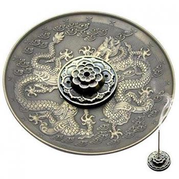 Soporte de Incienso Quemador de Incienso de Bronce Incensario Tallado de Dragón Phoenix Plato de Incienso Decoración de Hogar Fengshui