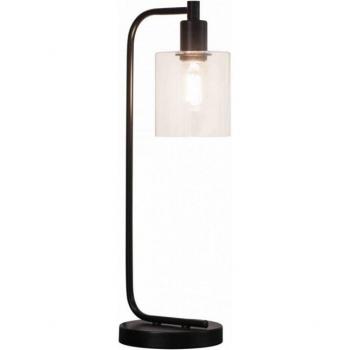 Lámpara de mesa de acero negro mate con cristal transparente