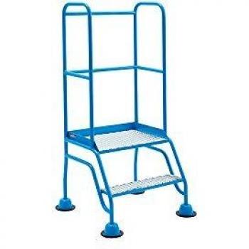 Escalera Rodante Profesional Eurokraft con Tarima y Barandilla, 2 Escalas, Diseño Antideslizante