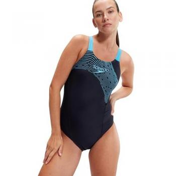 Bañador de mujer Speedo Medley Logo One Piece azul marino/picton blue, talla 28