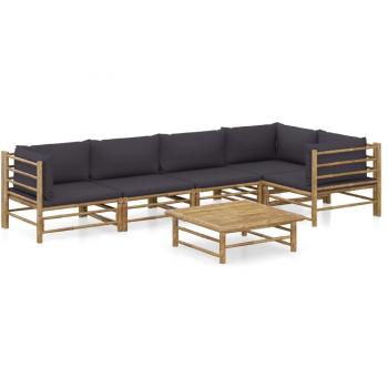 6-Piece Bamboo Garden Lounge Set with Dark Grey Cushions