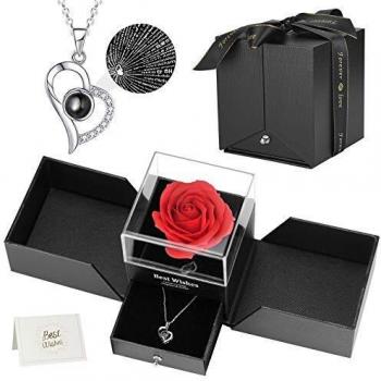 Oryidr preservada Eterna Mano Rosa preservada con Amor, Collar de Regalo, Joyero de Regalo para el Día de San Valentín Aniversario de Bodas Día de la Madre Navidad Cumpleaños Regalos Románticos