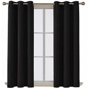 Deconovo Cortinas Salón Térmicas Aislantes Dormitorio Decoración con Ojales 2 Piezas 107 x 138 cm Negro
